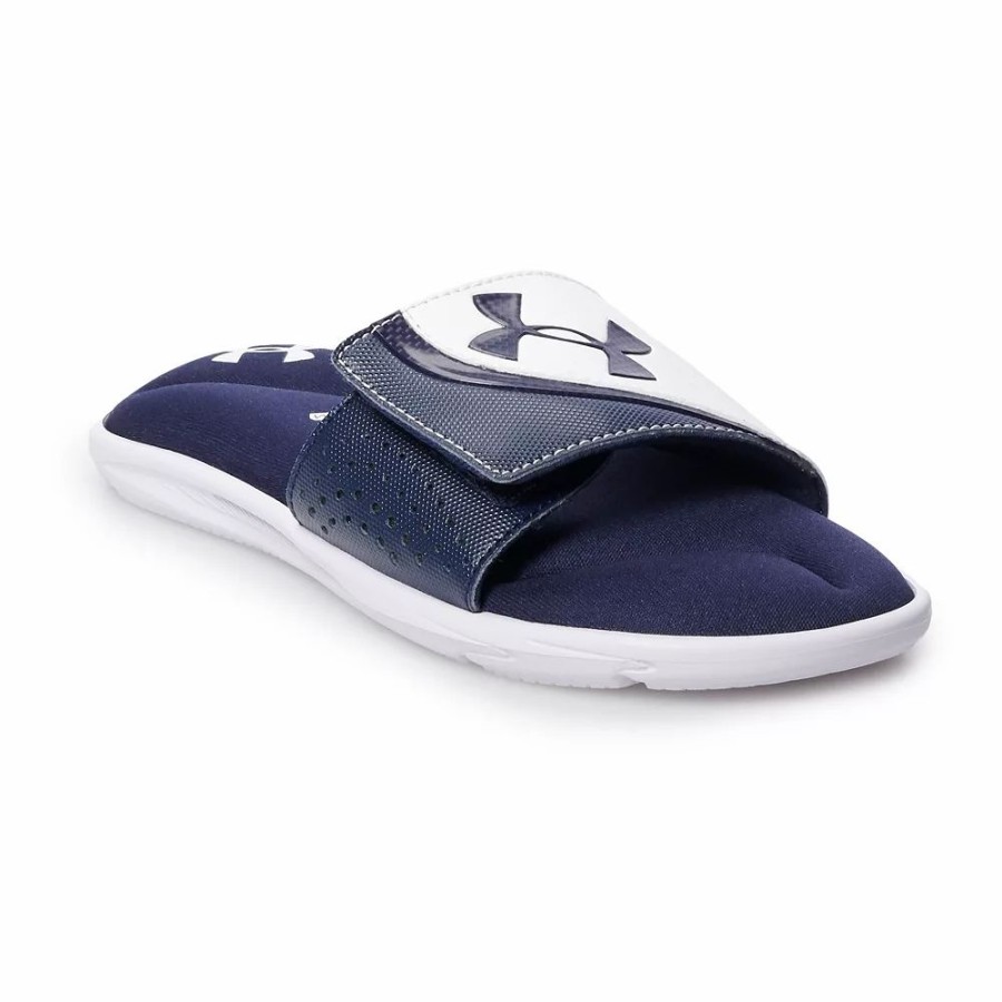 Sandals * | Under Armour Ignite Vi Kids' Slide Sandals White Midnight Navy