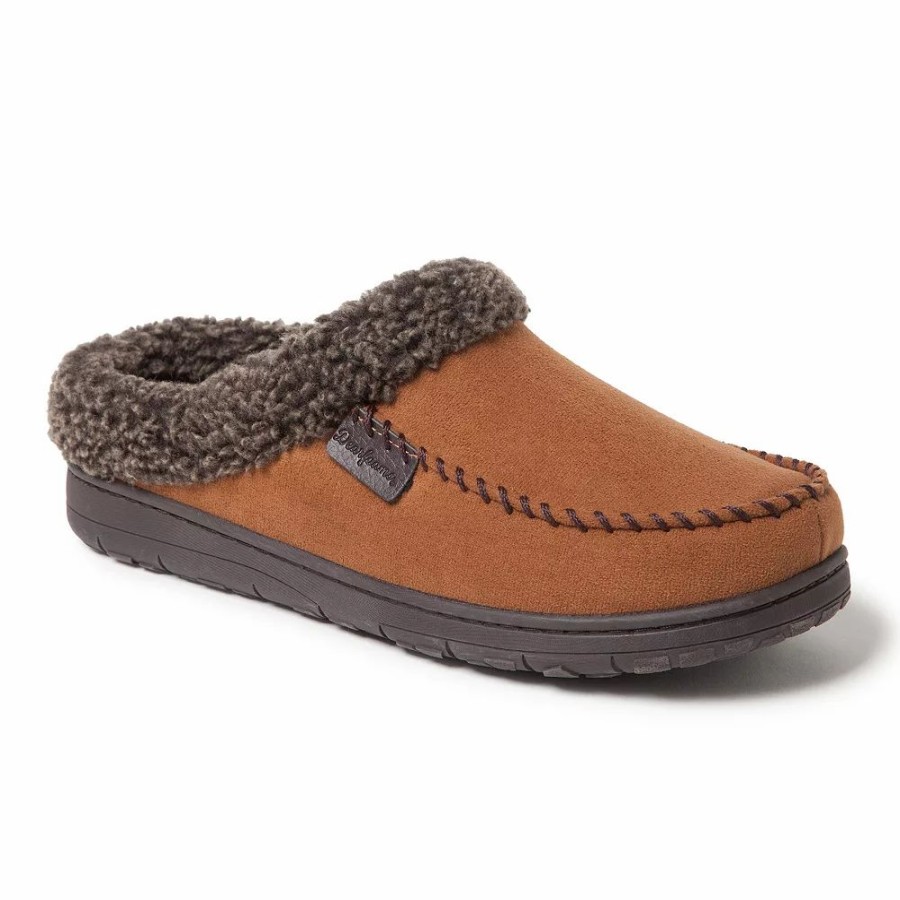 Slippers * | Men'S Dearfoams Brendan Microfiber Suede Clog With Whipstitch Slipper Chestnut